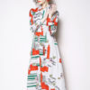 White Shirt Dress Turndown Collar Printed Long Dress