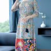 Women Bohemian Floral Printing Calf-Length Dress
