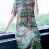 Women Bohemian Floral Silk Vintage Dress - Image 5