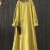 Women Drawstring Waist Vintage Dress