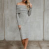 Women Knit Dress Off The Shoulder Layered Sheath Dress - Image 3