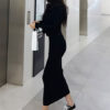 Women Long Knitted Dress Round Neck Long Sleeve Shaping Dress - Image 5