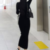 Women Long Knitted Dress Round Neck Long Sleeve Shaping Dress - Image 6