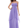 Women Party Dress Lilac Straps Sleeveless Rhinestones Pleated Layered Chiffon Maxi Dresses