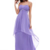 Women Party Dress Lilac Straps Sleeveless Rhinestones Pleated Layered Chiffon Maxi Dresses - Image 3