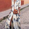 Women Party Evening V Neck Short Sleeve Floral Printed Long Maxi Dress - Image 2