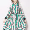 Women Printed Tie Waist Shirt Dress