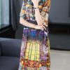 Women Retro Flowers Printing Silk Vintage Dress