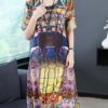 Women Retro Flowers Printing Silk Vintage Dress - Image 4