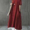 Women Retro Plaid Short Sleeve O-neck Long Shirt Vintage Dress - Image 3