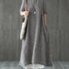 Women Retro Plaid Short Sleeve O-neck Long Shirt Vintage Dress - Image 6