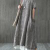 Women Retro Plaid Short Sleeve O-neck Long Shirt Vintage Dress - Image 5