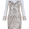 Women Sequin Dress Long Sheer Sleeves Luxury Zip Back Bodycon Party Dress - Image 5