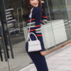 Women Striped Knitted Dress Long Sleeve Round Neck Bodycon Dress - Image 4