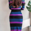 Women Striped Sweater Dress Round Neck Long Sleeve Fall And Winter Dress - Image 4