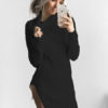Women Sweater Dress High Collar Long Sleeve Shaping Knitted Dress - Image 3