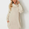 Women Sweater Dress High Collar Long Sleeve Shift Knitted Dress With Pockets - Image 3