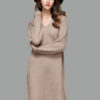 Women Sweater Dress Light Brown V Neck Long Sleeve Shift Dress Cotton Knit Dress