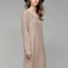 Women Sweater Dress Light Brown V Neck Long Sleeve Shift Dress Cotton Knit Dress - Image 4