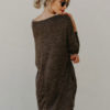 Women Sweater Dress Long Sleeve Gray Cotton Knitted Dress - Image 3