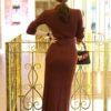 Women Wrap Dress V Neck Long Sleeve Elegant Long Dress - Image 5