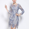 Women's Party Dress Sequined Blue Round Neck 3/4 Length Sleeve Short Dress