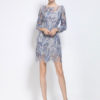 Women's Party Dress Sequined Blue Round Neck 3/4 Length Sleeve Short Dress - Image 2
