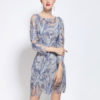 Women's Party Dress Sequined Blue Round Neck 3/4 Length Sleeve Short Dress - Image 3
