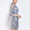 Women's Party Dress Sequined Blue Round Neck 3/4 Length Sleeve Short Dress - Image 5
