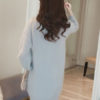 Women's Sweater Dress Soft Pink V Neck Puff Sleeve Midi Dress - Image 4