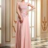 Prom Dresses Lace Applique Evening Dresses Chiffon Sleeveless Sash Floor Length Formal Gowns - Image 2