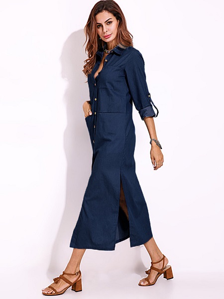 split denim maxi shirt dress - Image 3