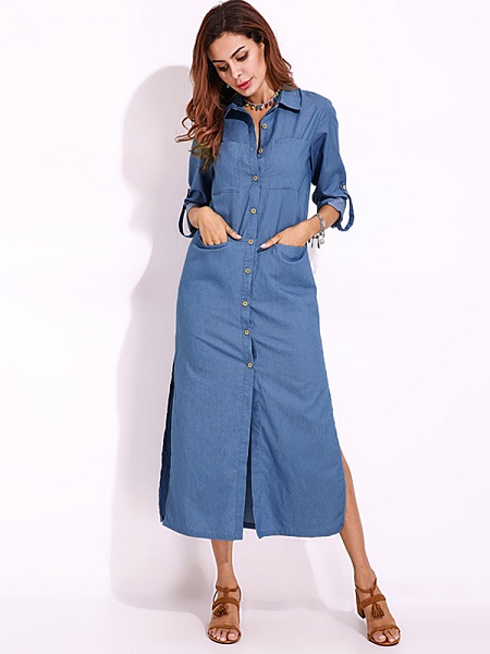 split denim maxi shirt dress - Image 4