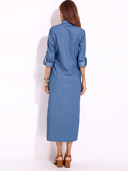 split denim maxi shirt dress - Image 5