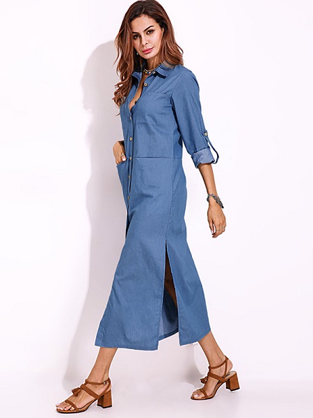 split denim maxi shirt dress - Image 6