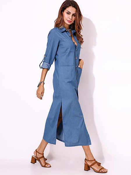 split denim maxi shirt dress - Image 7