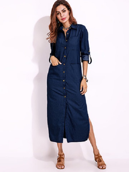 split denim maxi shirt dress - Image 9