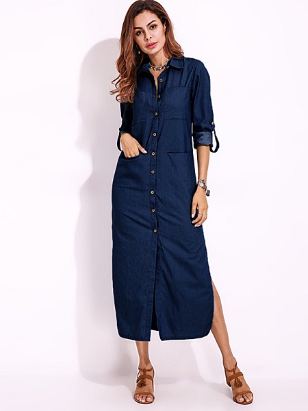 split denim maxi shirt dress