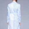 Blue Shirt Dress Turndown Collar Long Sleeve Striped Midi Dress - Image 2