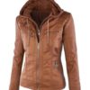 Casual Zipper Hooded PU Leather Jackets - Image 3