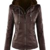 Casual Zipper Hooded PU Leather Jackets - Image 8