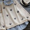 Cat Embroidery Fake Two Pieces Blouses - Image 3