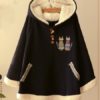 Cat Embroidery Hooded Fleece Coat - Image 4