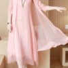 Chinese Style Embroidery O-neck Mid-long Dress with Cloak