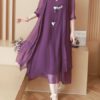 Chinese Style Embroidery O-neck Mid-long Dress with Cloak - Image 5