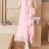 Chinese Style Embroidery O-neck Mid-long Dress with Cloak - Image 3