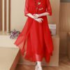 Chinese Style Embroidery O-neck Mid-long Dress with Cloak - Image 10
