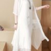 Chinese Style Embroidery O-neck Mid-long Dress with Cloak - Image 8