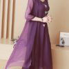 Chinese Style Embroidery O-neck Mid-long Dress with Cloak - Image 6