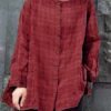 Crew Neck Long Sleeve Plaid Blouse - Image 3